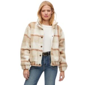 Michael Stars Plaid Sherpa Jacket, L